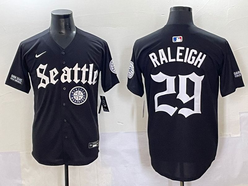 Men 2025 Seattle Mariners #29 Raleigh Black Five generations Joint Name Nike MLB Jersey style 62348->nfl hats->Sports Caps